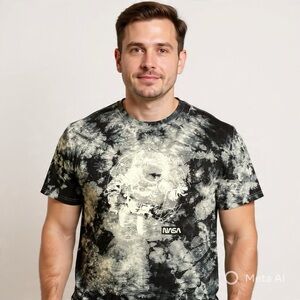 NASA Tie Dye Astronaut Graphic Tee Gray XL Cotton Space Shirt